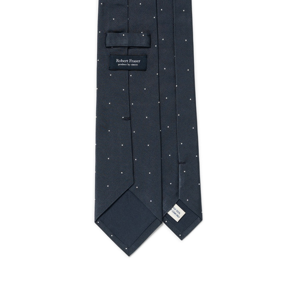 White Small Polka Dot Pattern Blue Grey Woven Silk Tie
