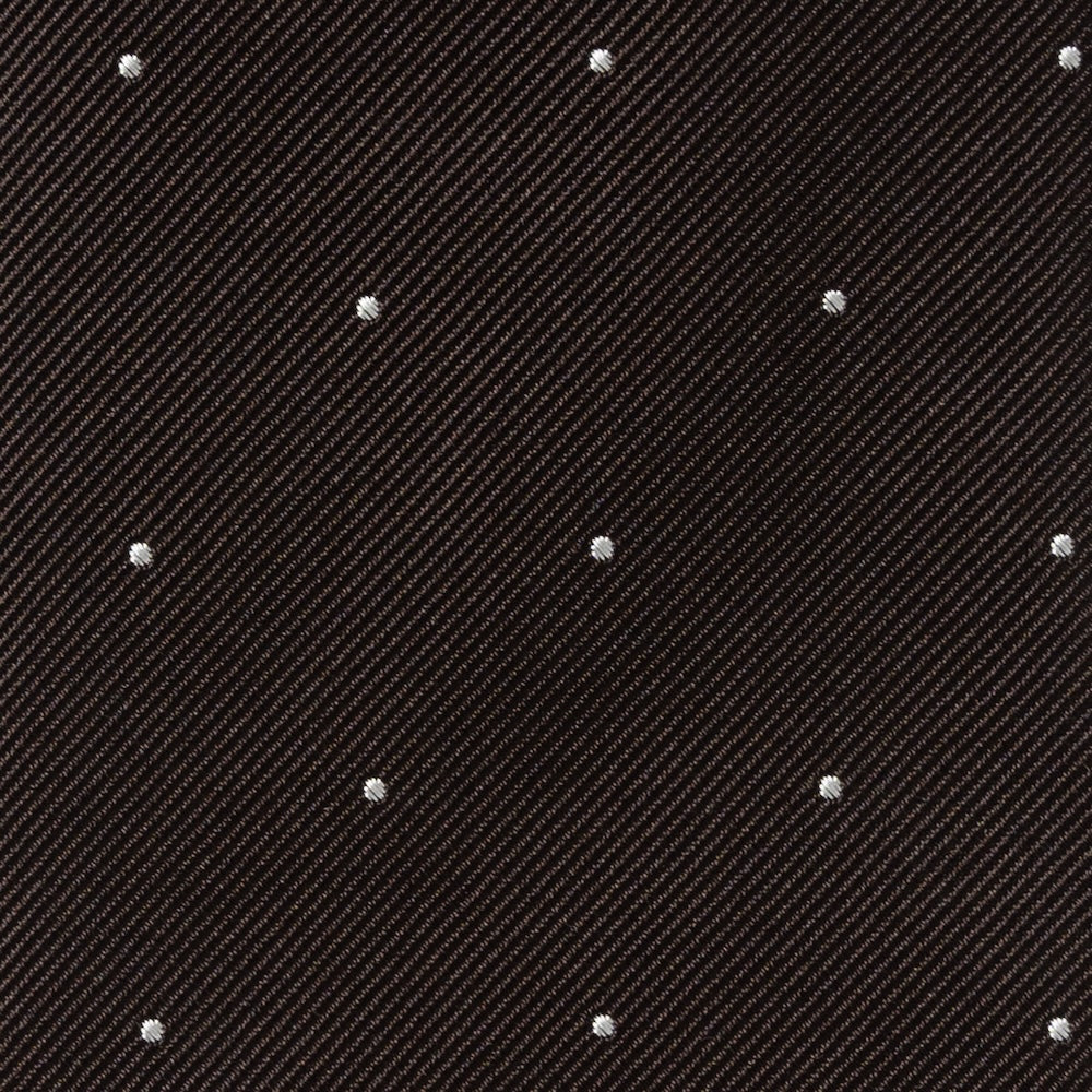 White Small Polka Dot Pattern Espresso Brown Woven Silk Tie