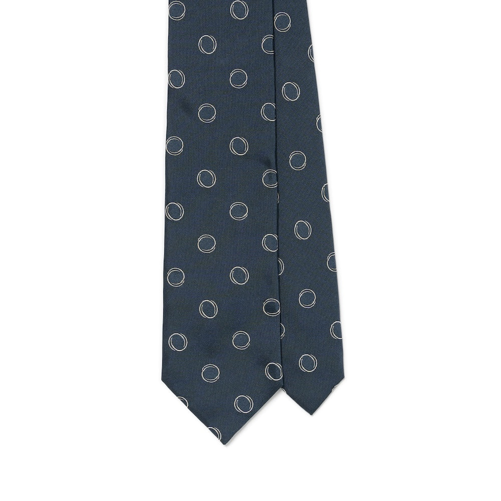 Big Double Circle Dot Pattern Dark Navy Woven Silk Tie