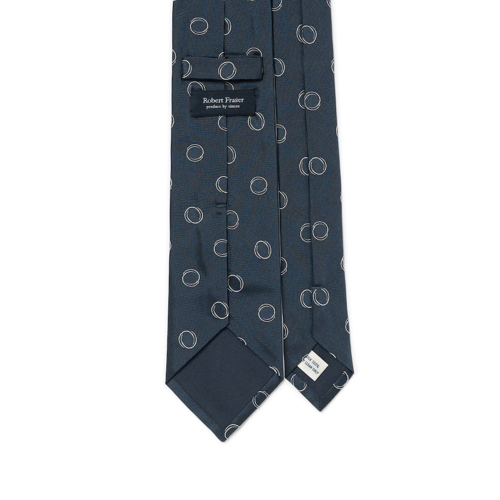Big Double Circle Dot Pattern Dark Navy Woven Silk Tie