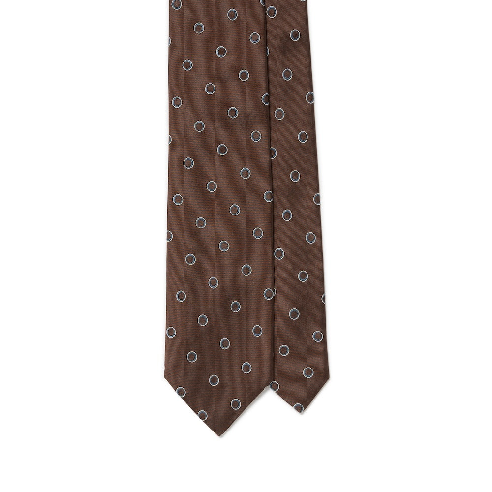 Small Double Circle Dot Pattern Chocolate Brown Woven Silk Tie