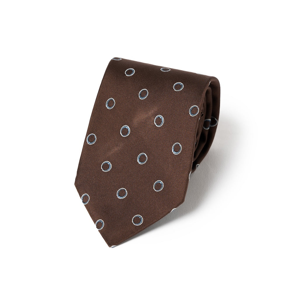 Small Double Circle Dot Pattern Chocolate Brown Woven Silk Tie
