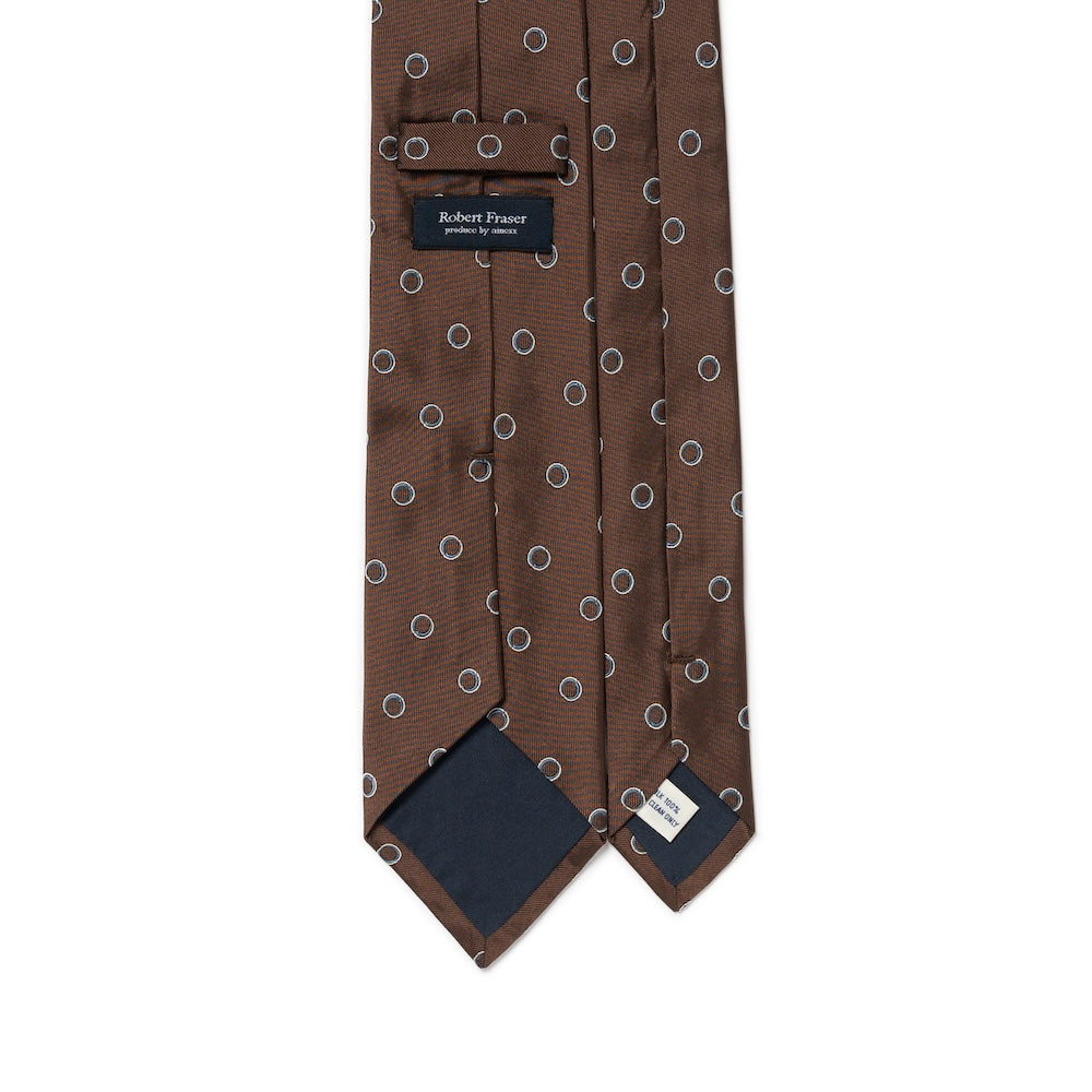 Small Double Circle Dot Pattern Chocolate Brown Woven Silk Tie
