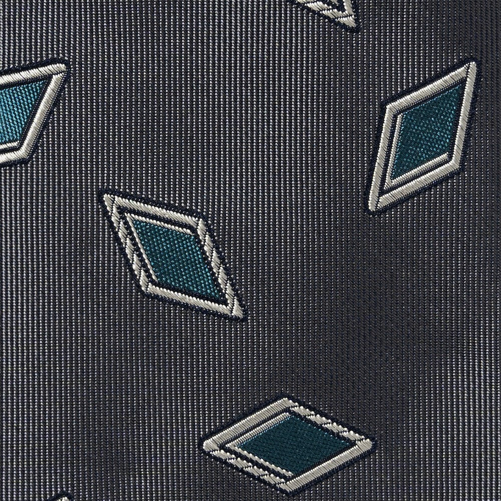 Diamond Pattern Charcoal Grey Blue Woven Silk Tie