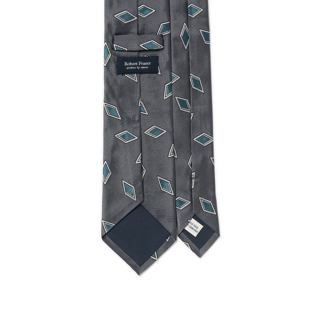 Diamond Pattern Charcoal Grey Blue Woven Silk Tie