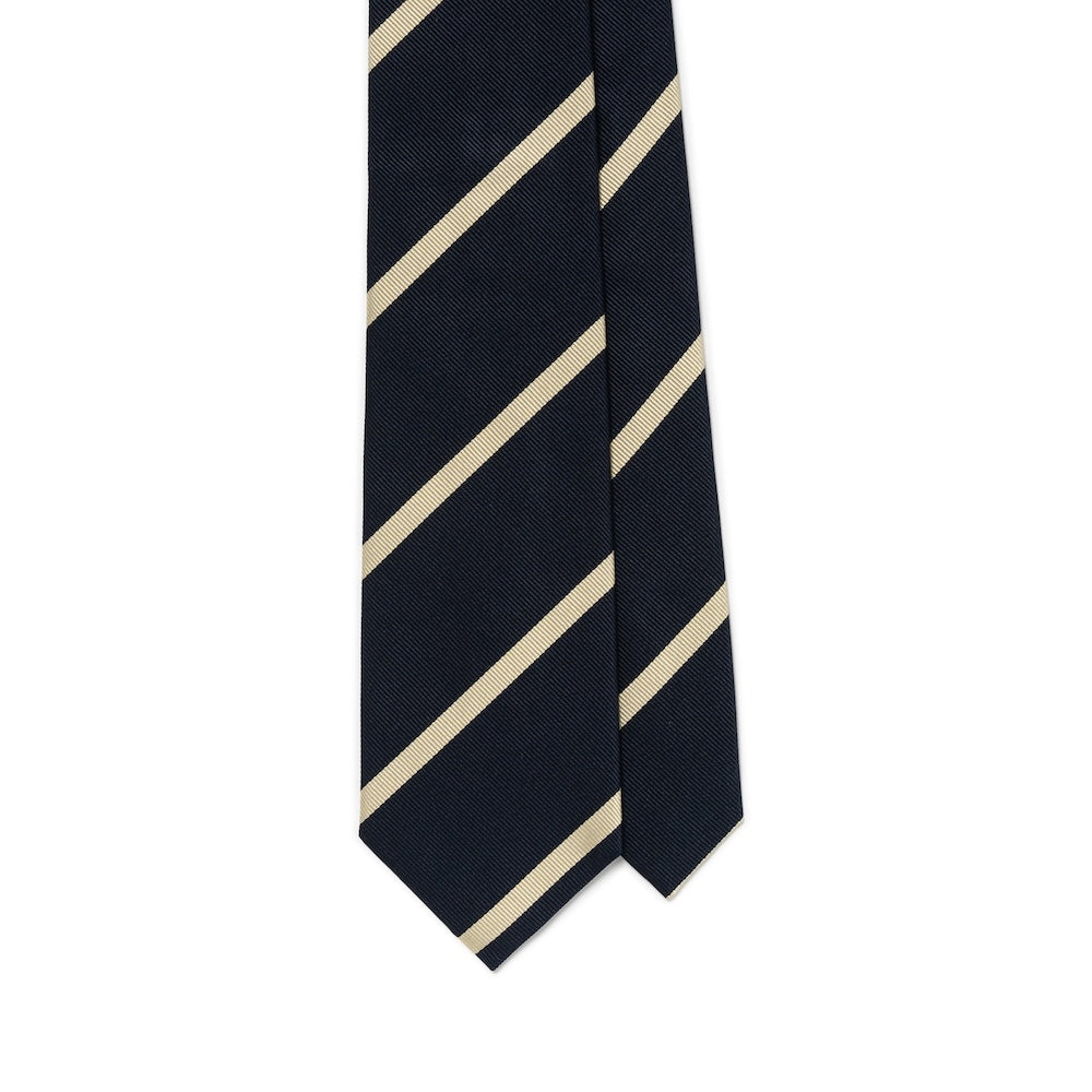 Champagne Gold Stripe Dark Navy Woven Silk Tie