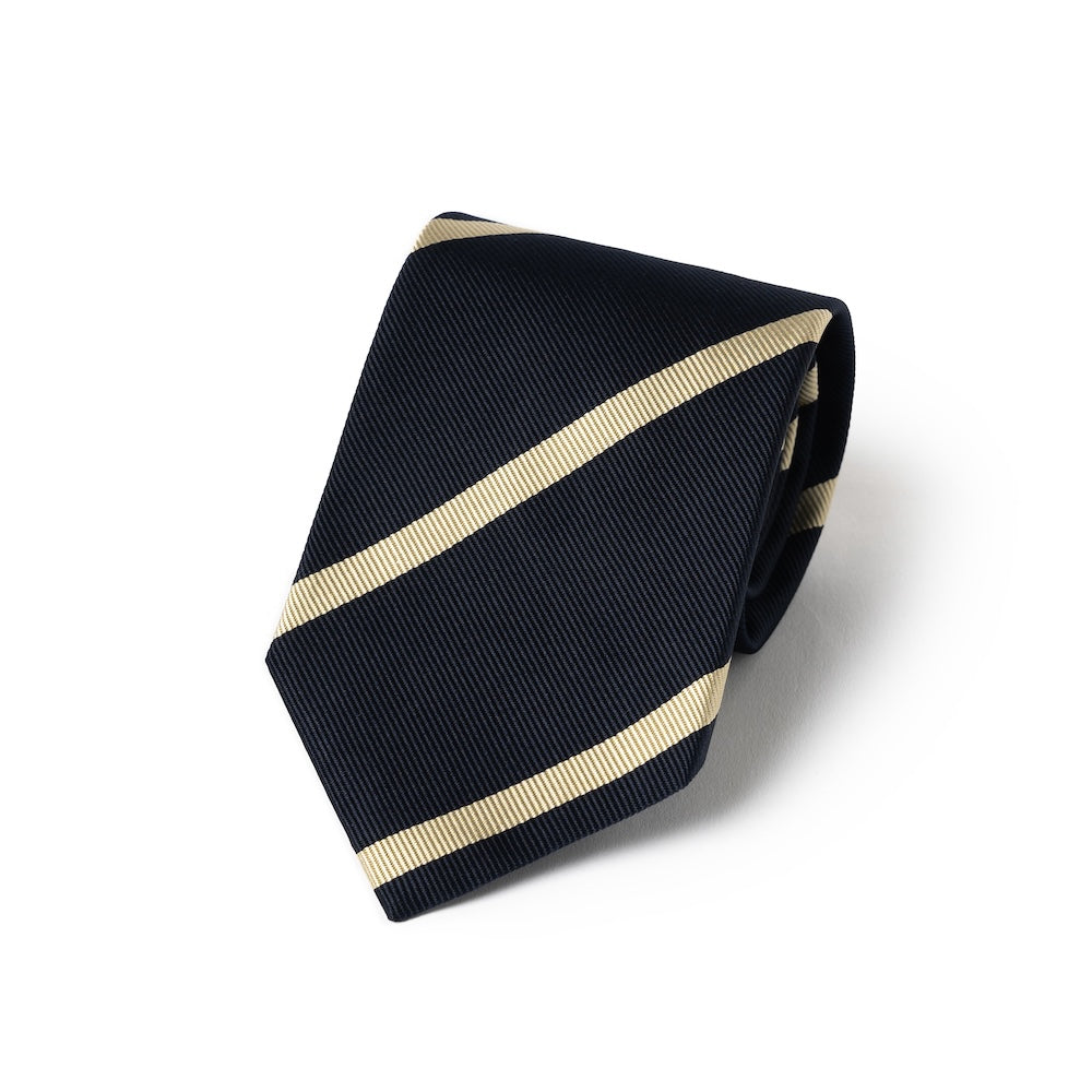 Champagne Gold Stripe Dark Navy Woven Silk Tie
