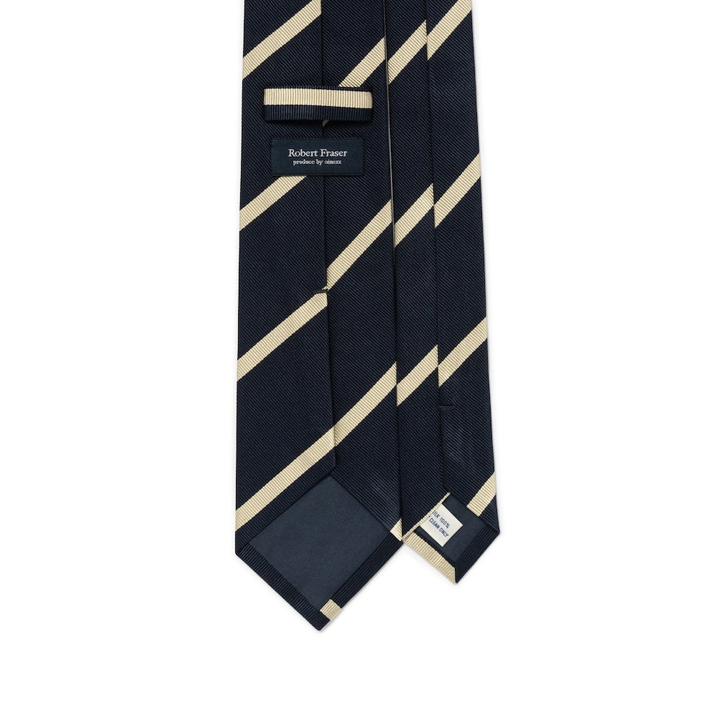Champagne Gold Stripe Dark Navy Woven Silk Tie