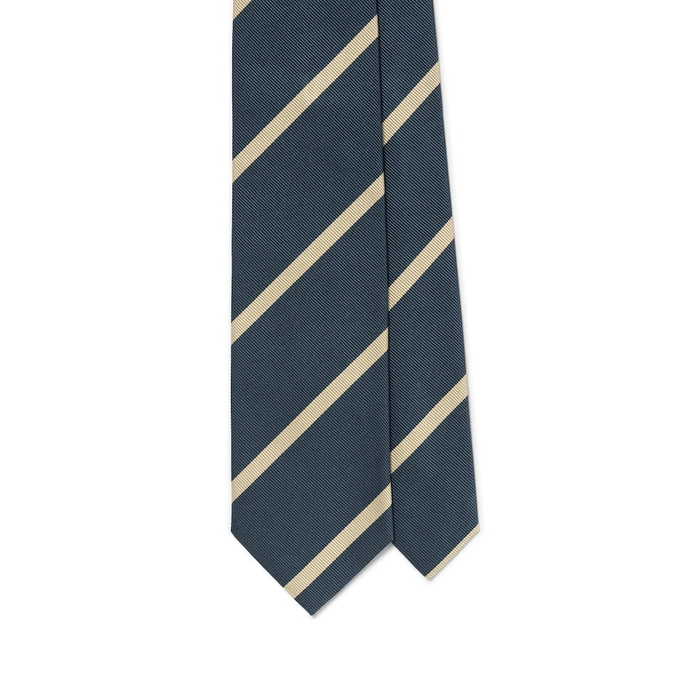 Champagne Gold Stripe Steel Blue Woven Silk Tie