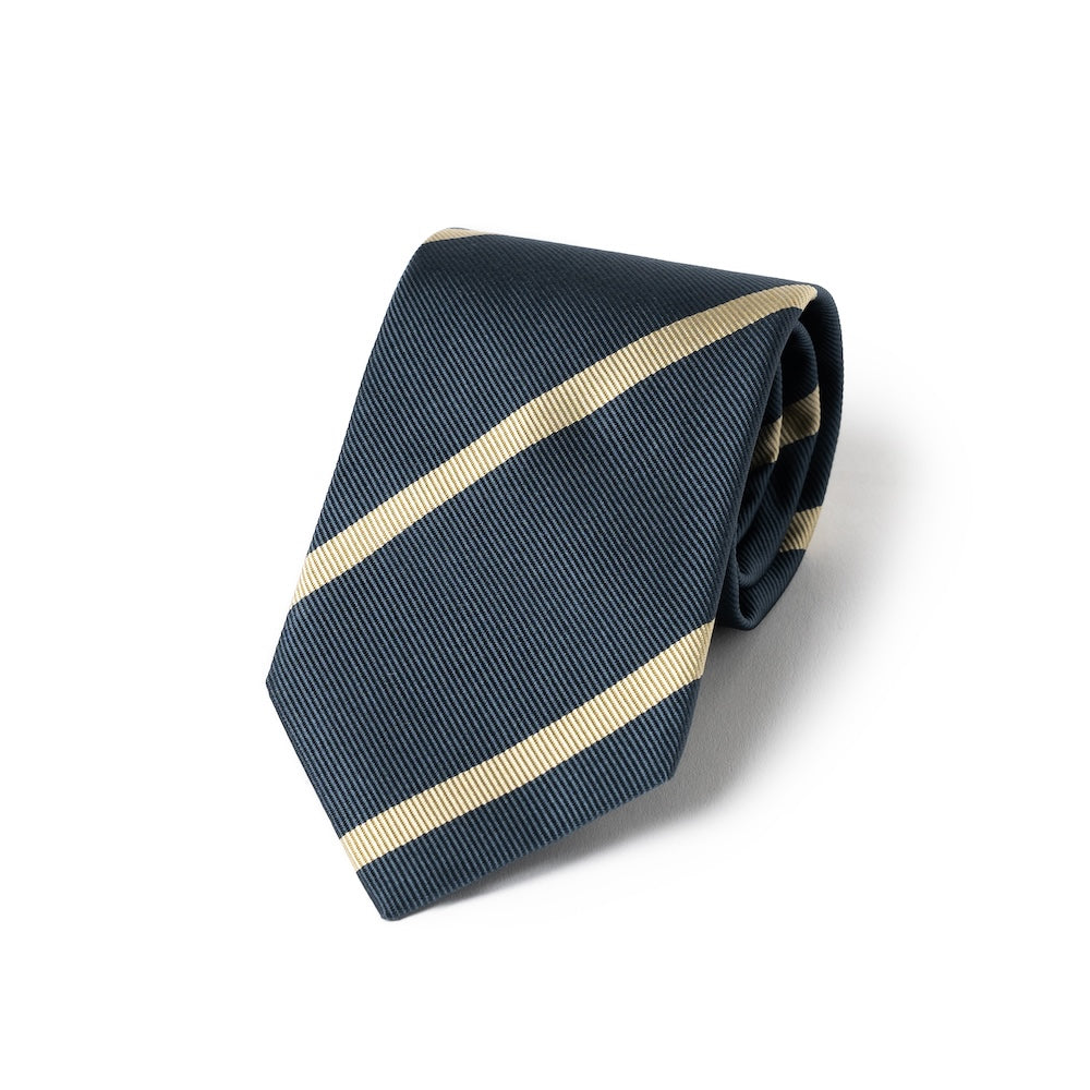 Champagne Gold Stripe Steel Blue Woven Silk Tie