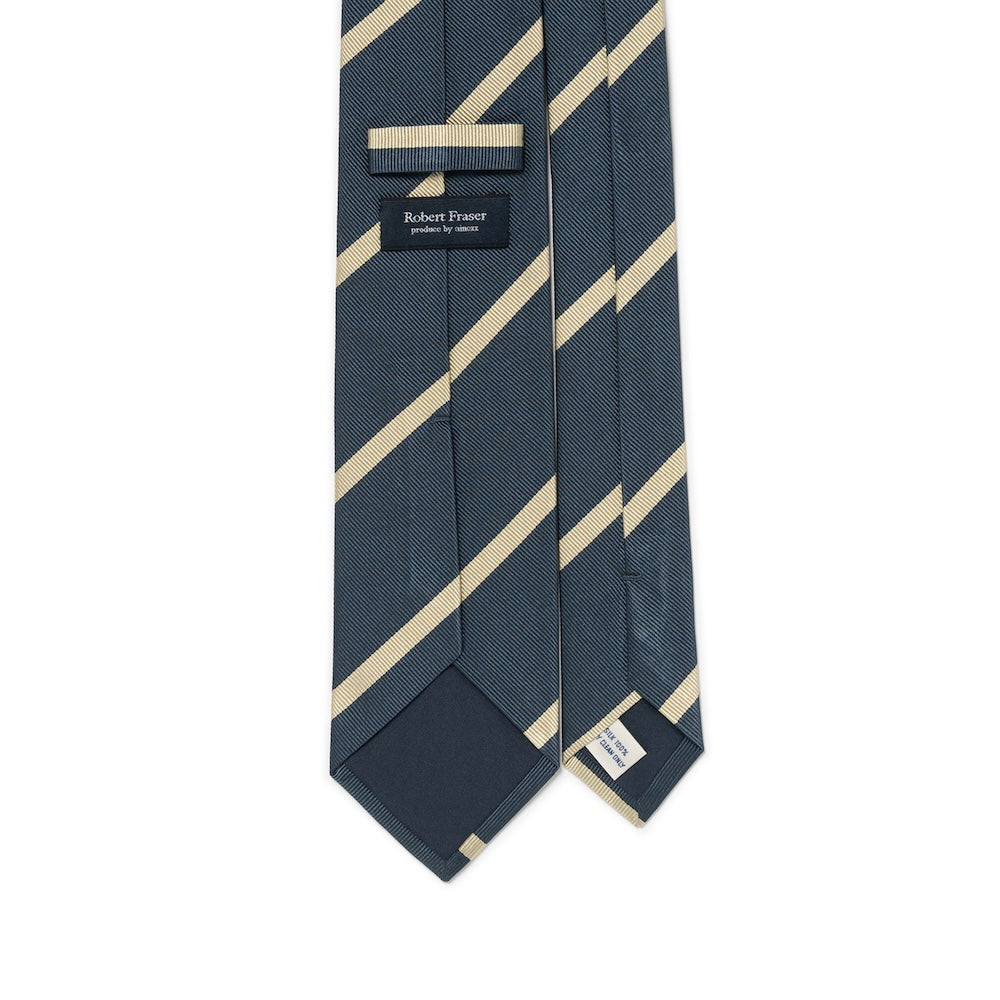 Champagne Gold Stripe Steel Blue Woven Silk Tie