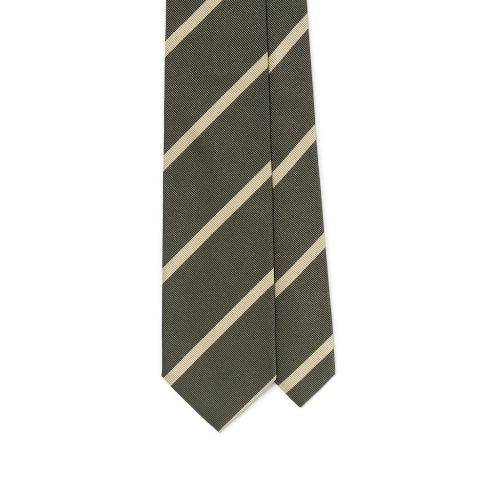Champagne Gold Stripe Olive Green Woven Silk Tie