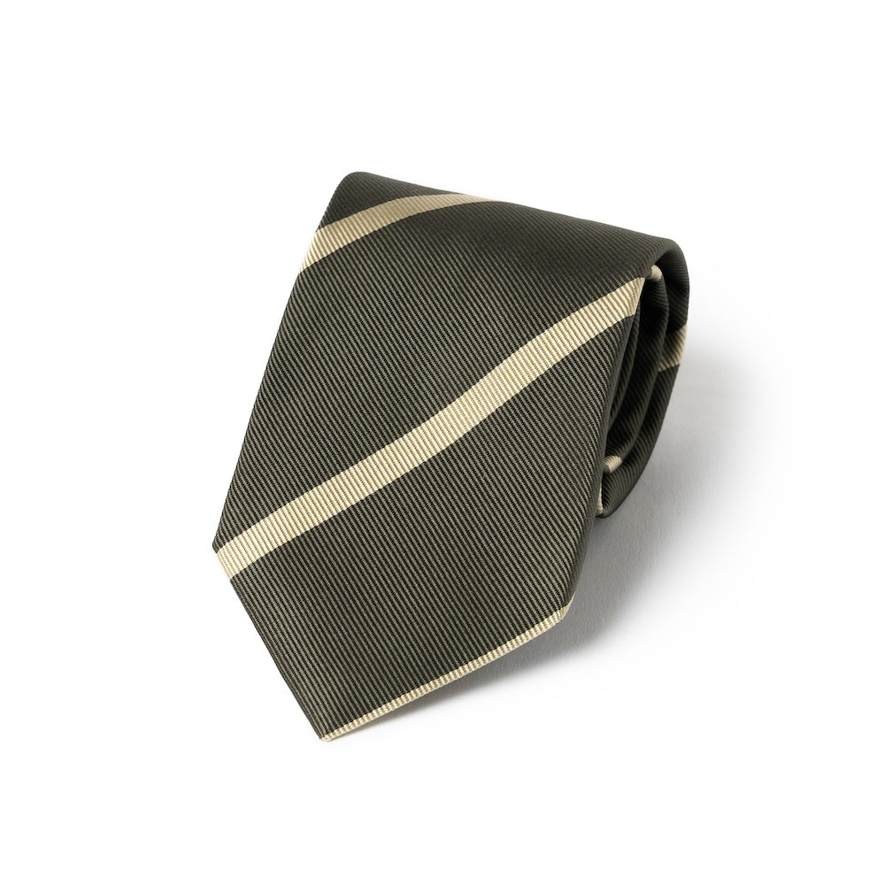 Champagne Gold Stripe Olive Green Woven Silk Tie