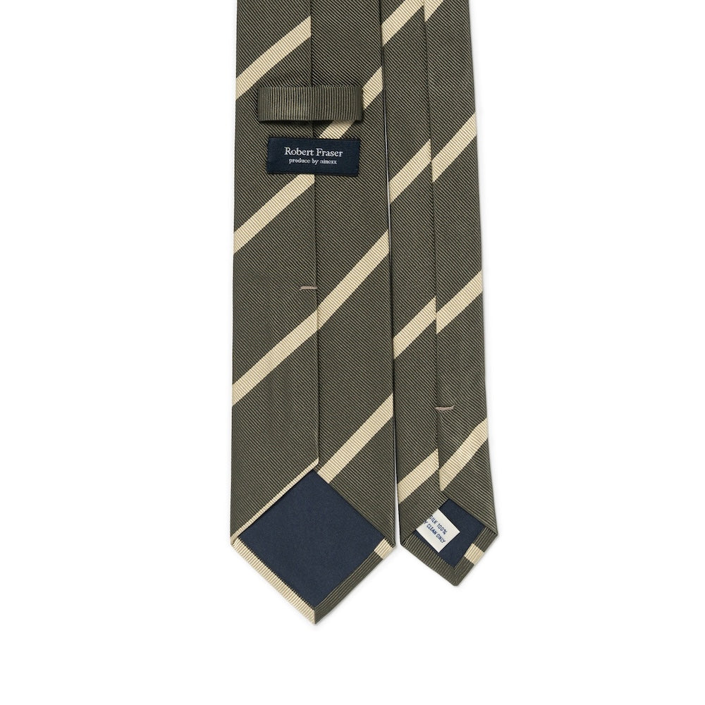 Champagne Gold Stripe Olive Green Woven Silk Tie