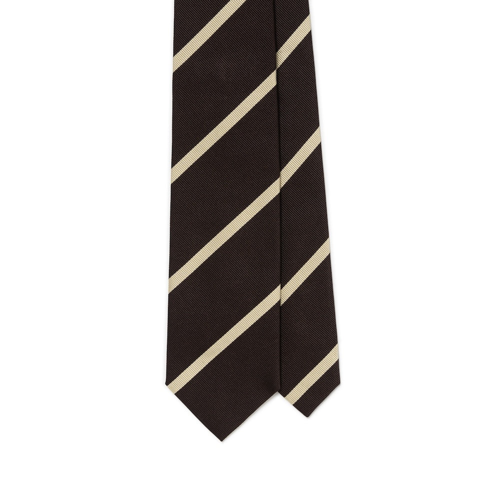 Champagne Gold Stripe Espresso Brown Woven Silk Tie
