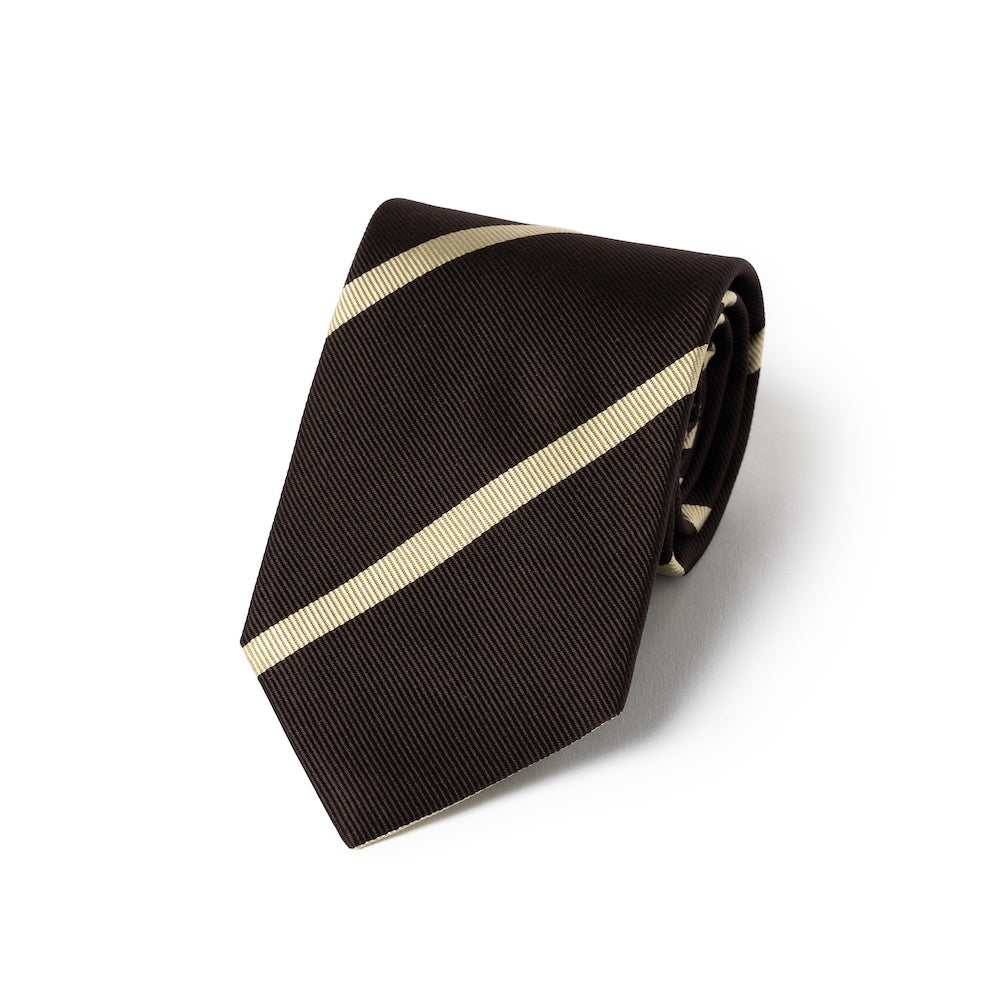 Champagne Gold Stripe Espresso Brown Woven Silk Tie
