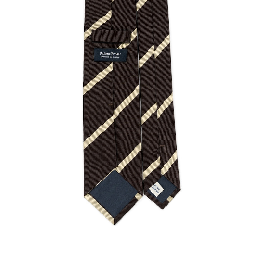 Champagne Gold Stripe Espresso Brown Woven Silk Tie