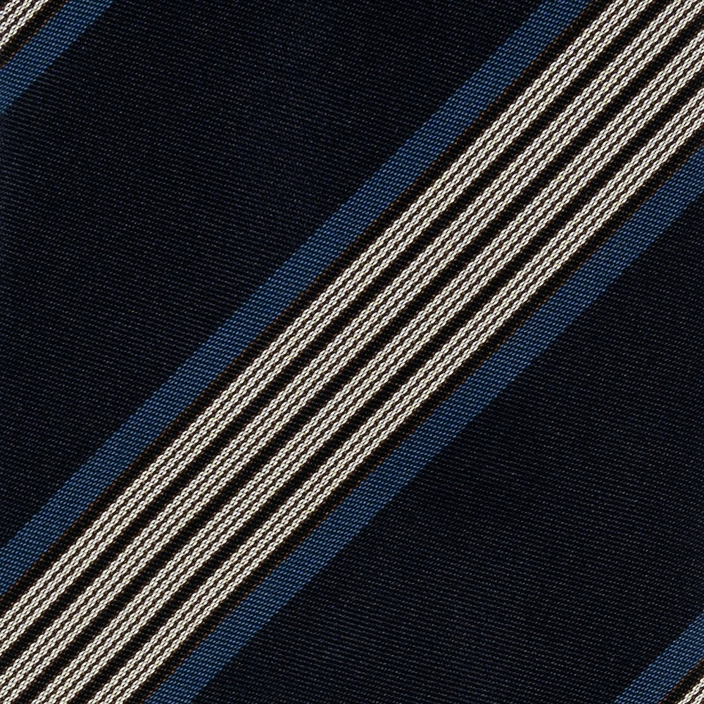 White Quattro Stripe Deep Navy Woven Silk Tie