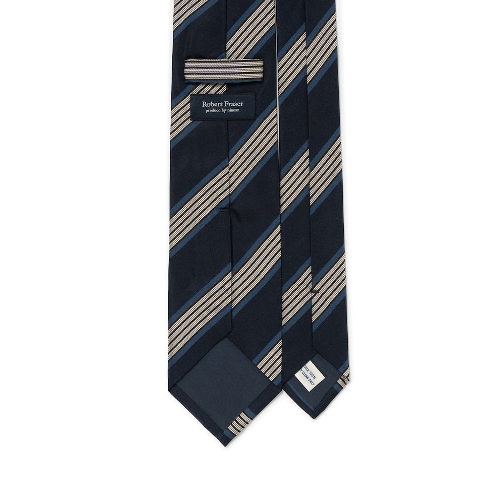 White Quattro Stripe Deep Navy Woven Silk Tie