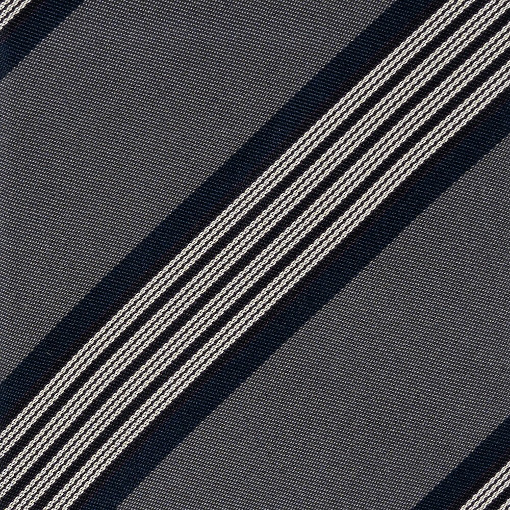 White Quattro Stripe Charcoal Grey Woven Silk Tie