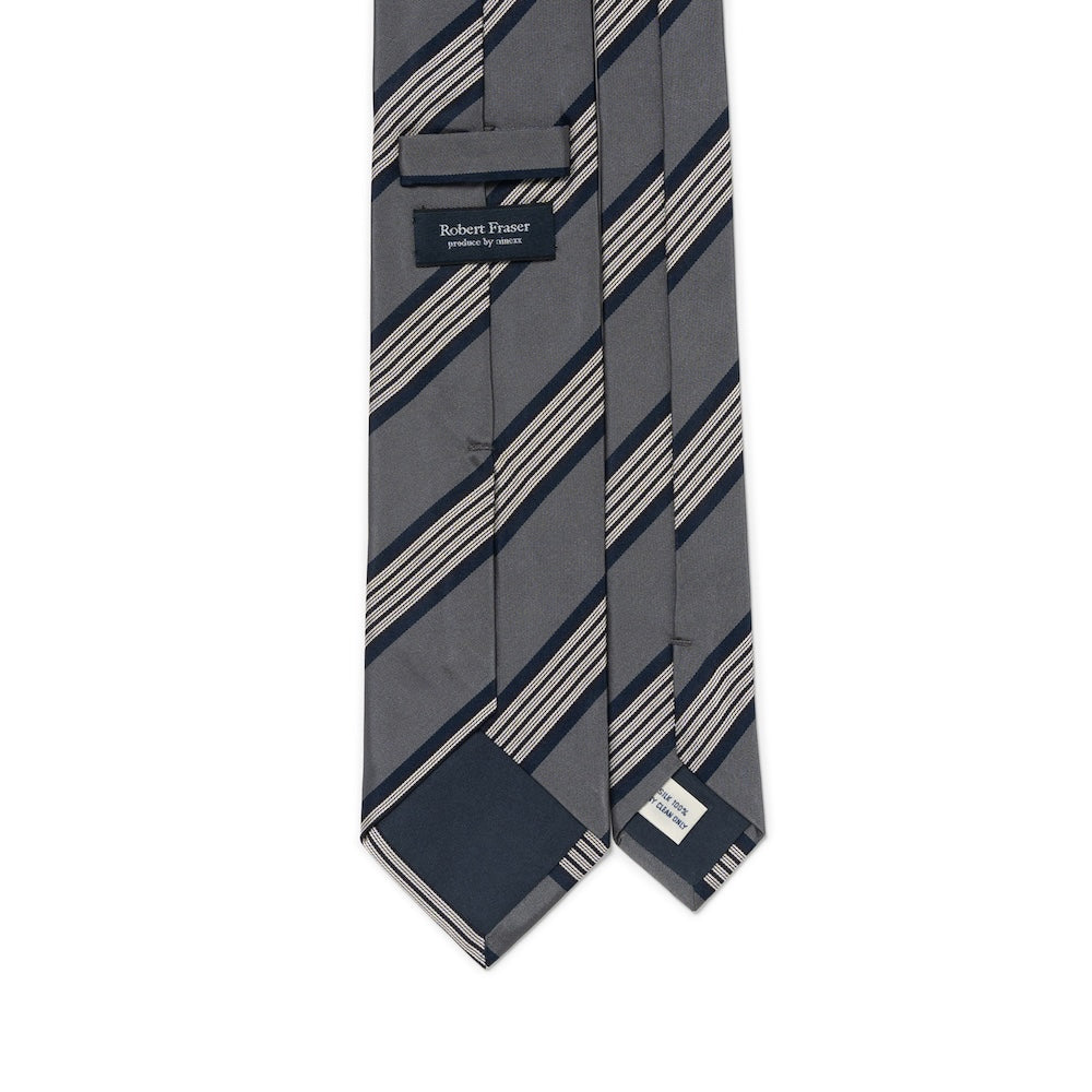 White Quattro Stripe Charcoal Grey Woven Silk Tie