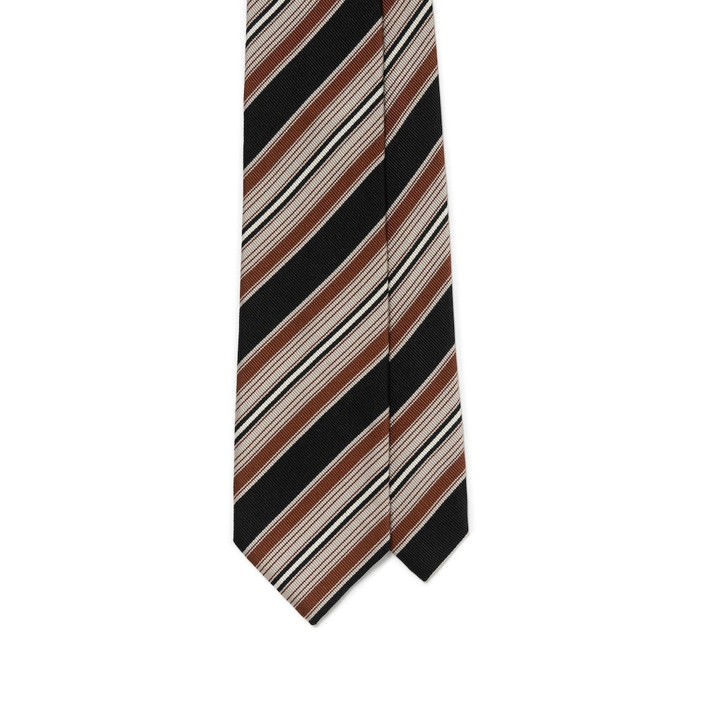 Multi Stripe Black Orange Brown Woven Silk Tie