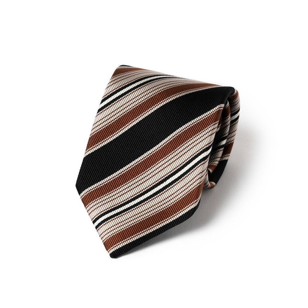 Multi Stripe Black Orange Brown Woven Silk Tie
