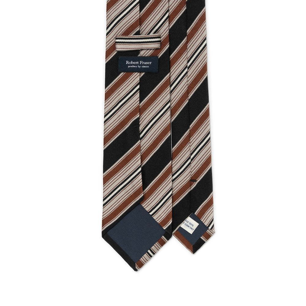 Multi Stripe Black Orange Brown Woven Silk Tie