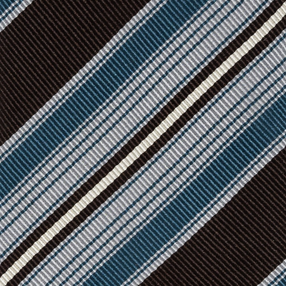 Multi Stripe Dark Brown Teal Blue Woven Silk Tie