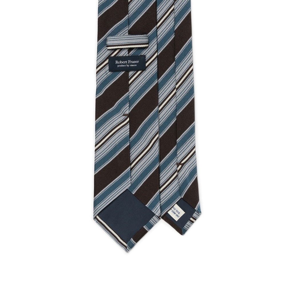 Multi Stripe Dark Brown Teal Blue Woven Silk Tie