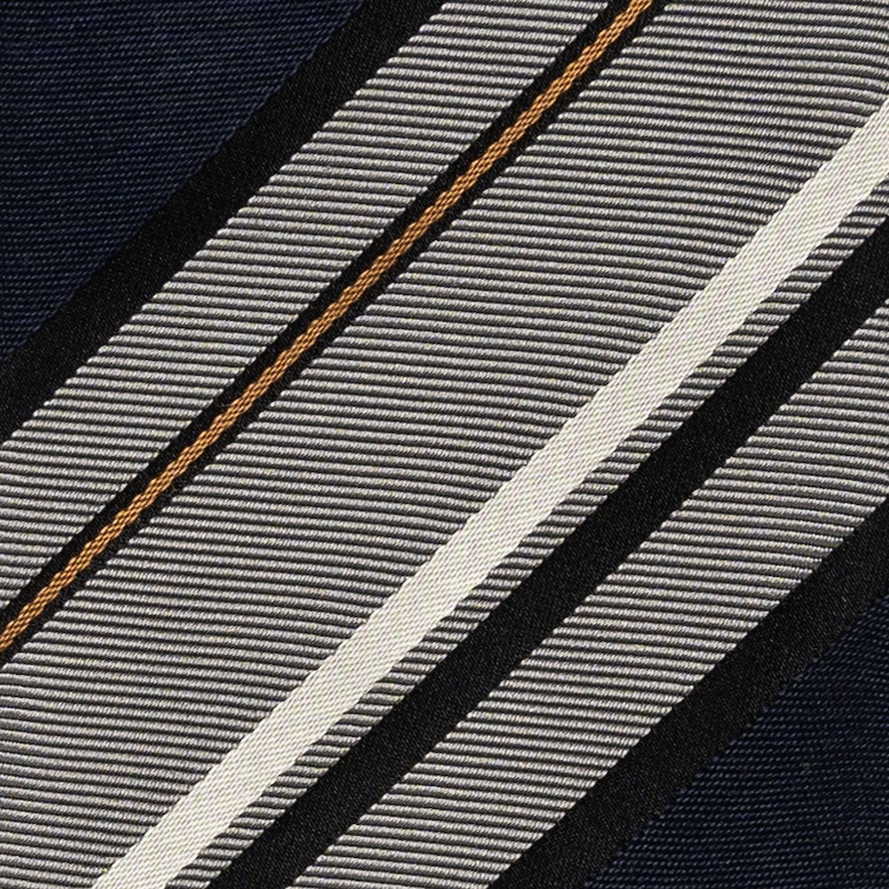 Block Stripe Dark Navy Grey Woven Silk Tie