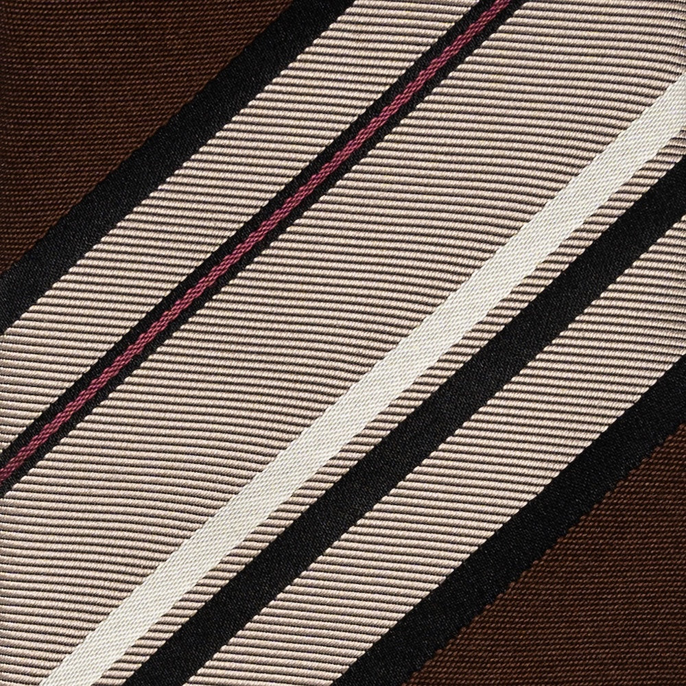 Block Stripe Dark Brown Sand Beige Woven Silk Tie