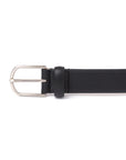 Black Grain Calf Leather Brushed Silver Belt