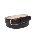 Black Grain Calf Leather Brushed Silver Belt