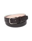 Mocha Brown Grain Calf Leather Brushed Silver Belt