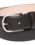 Mocha Brown Grain Calf Leather Brushed Silver Belt