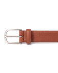 Cognac Brown Grain Calf Leather Brushed Silver Belt