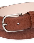 Cognac Brown Grain Calf Leather Brushed Silver Belt
