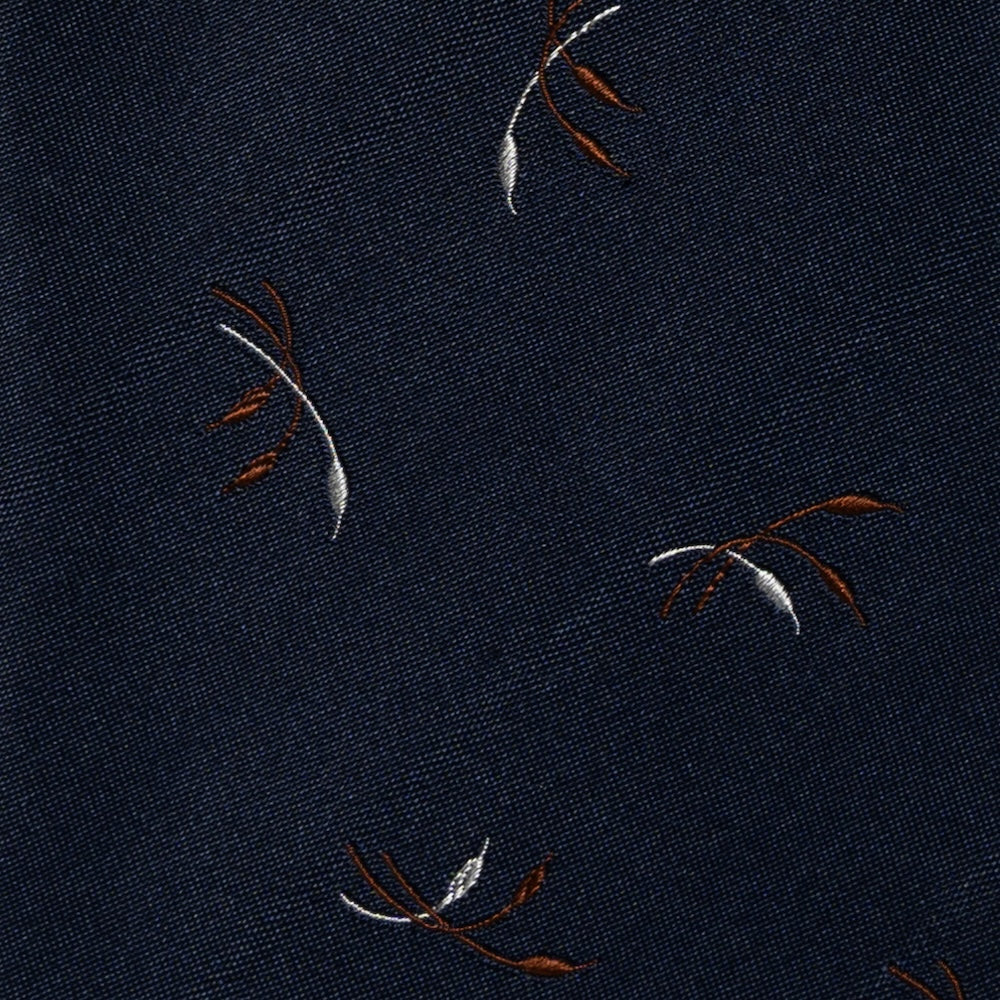 Leaf Motif Pattern Dark Navy Woven Silk Tie
