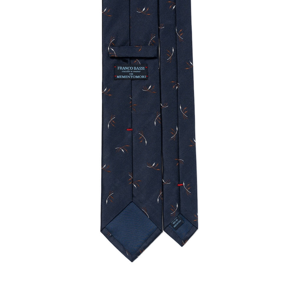 Leaf Motif Pattern Dark Navy Woven Silk Tie