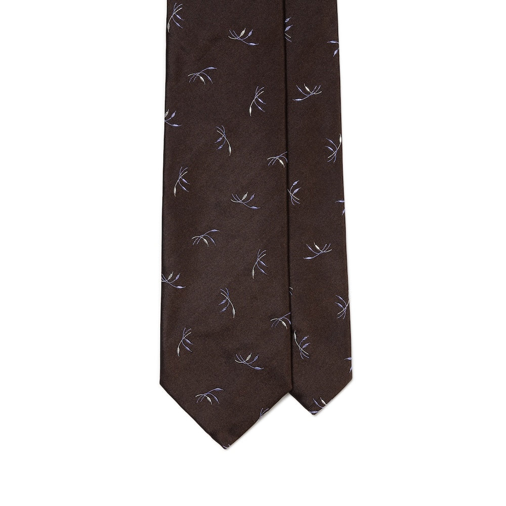 Leaf Motif Pattern Espresso Brown Woven Silk Tie