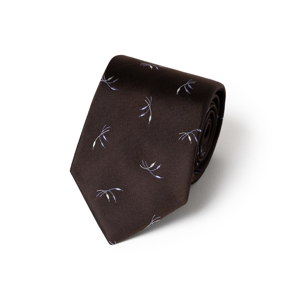 Leaf Motif Pattern Espresso Brown Woven Silk Tie