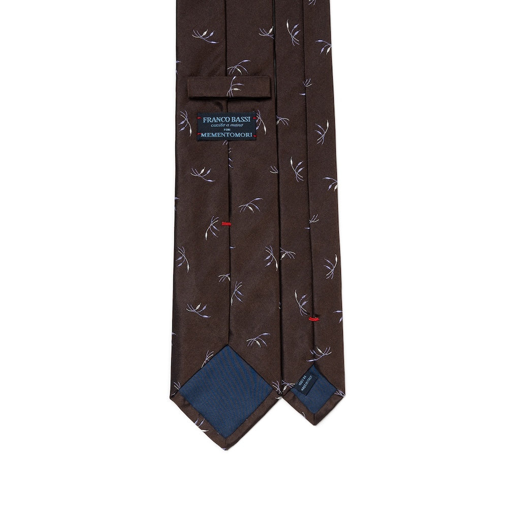 Leaf Motif Pattern Espresso Brown Woven Silk Tie