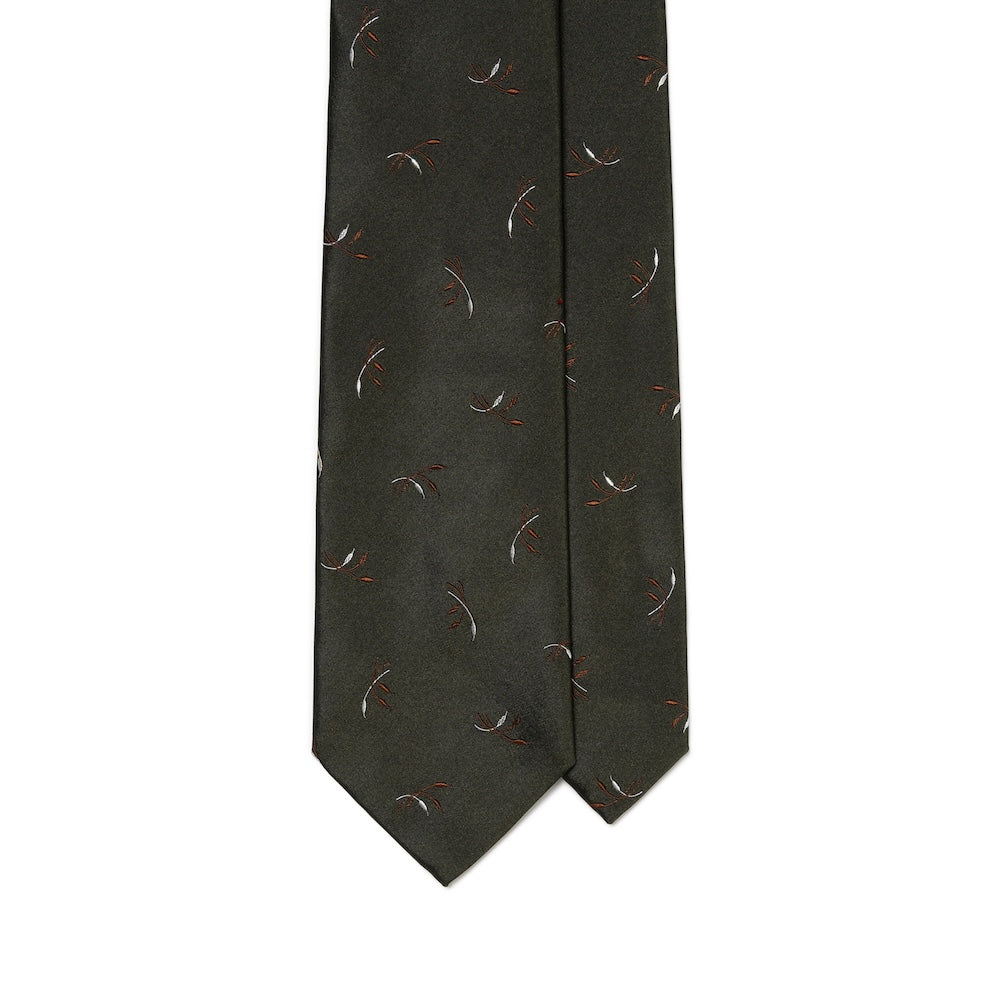 Leaf Motif Pattern Dark Green Woven Silk Tie