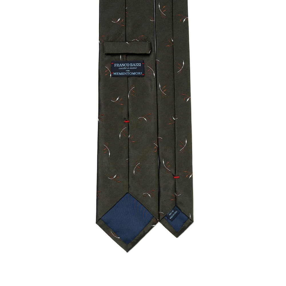 Leaf Motif Pattern Dark Green Woven Silk Tie