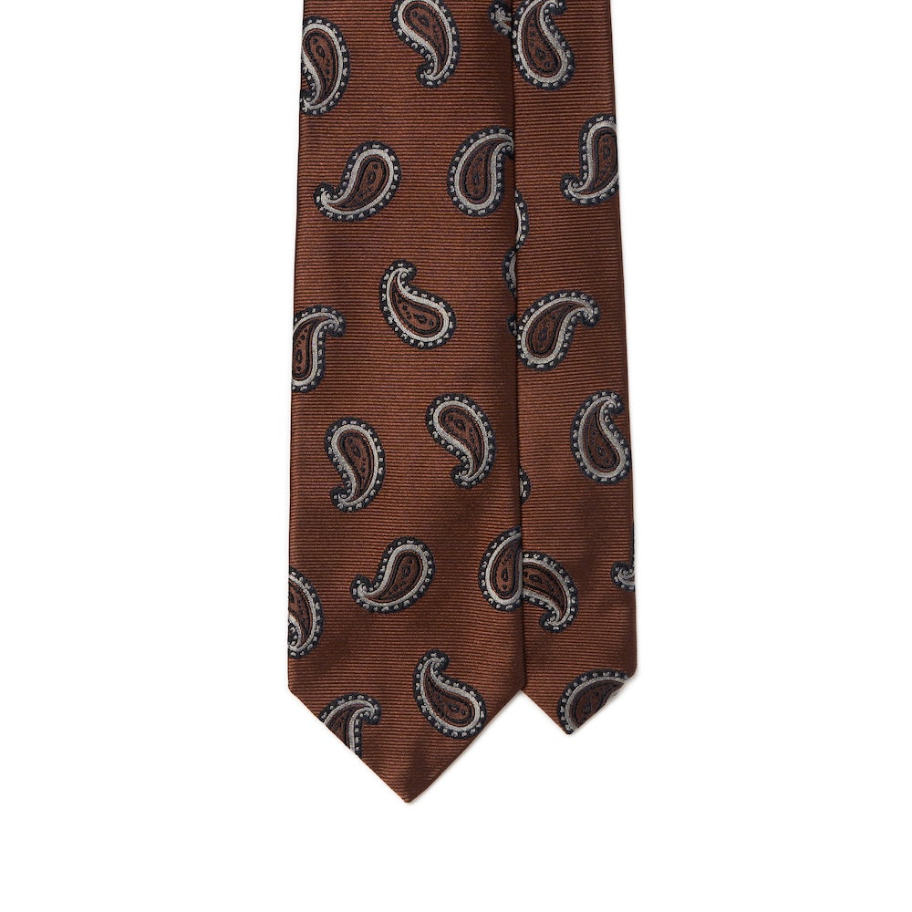 Classic Paisley Pattern Brick Brown Woven Silk Tie