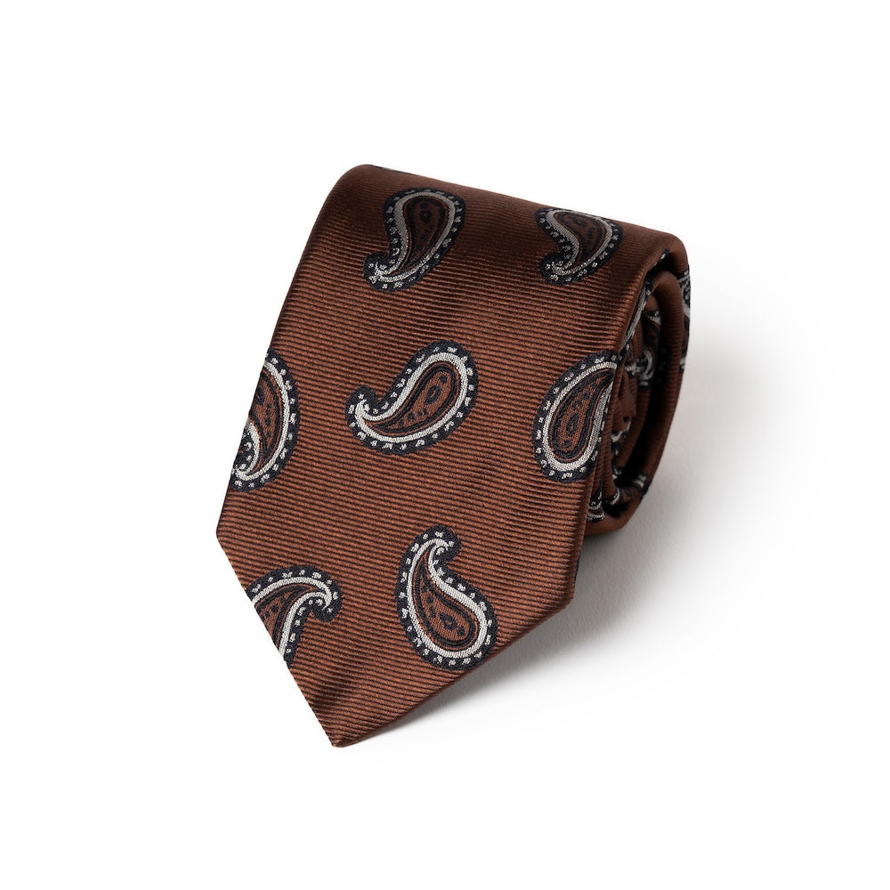 Classic Paisley Pattern Brick Brown Woven Silk Tie