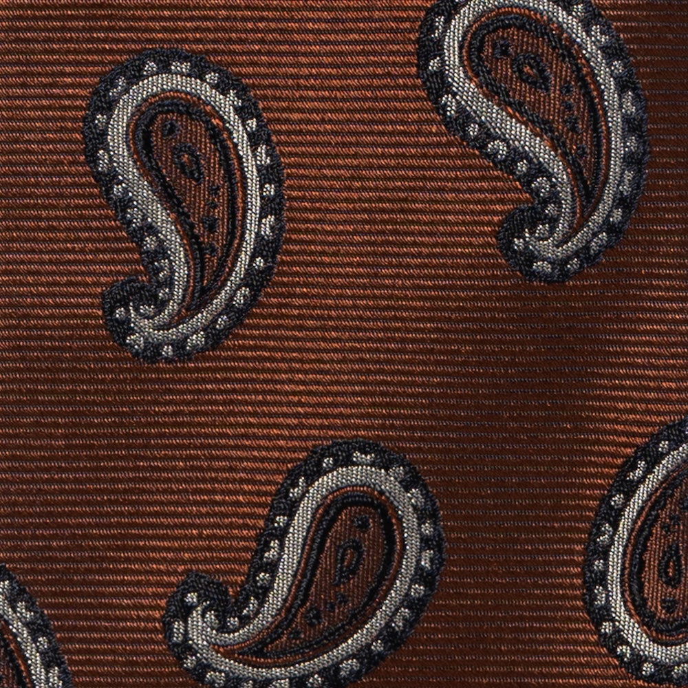 Classic Paisley Pattern Brick Brown Woven Silk Tie