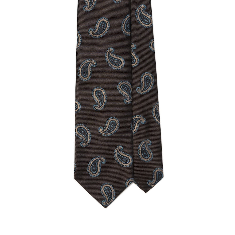 Classic Paisley Pattern Espresso Brown Woven Silk Tie