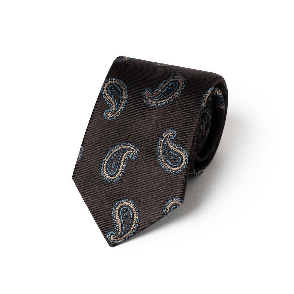 Classic Paisley Pattern Espresso Brown Woven Silk Tie